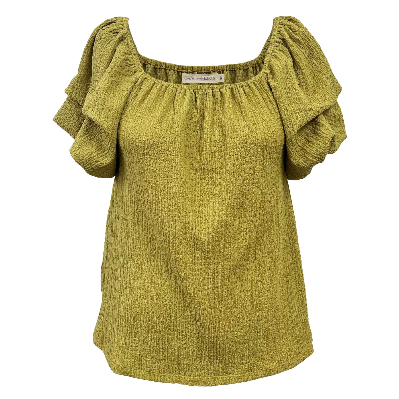 With a Twist Green Puff Sleeve Top