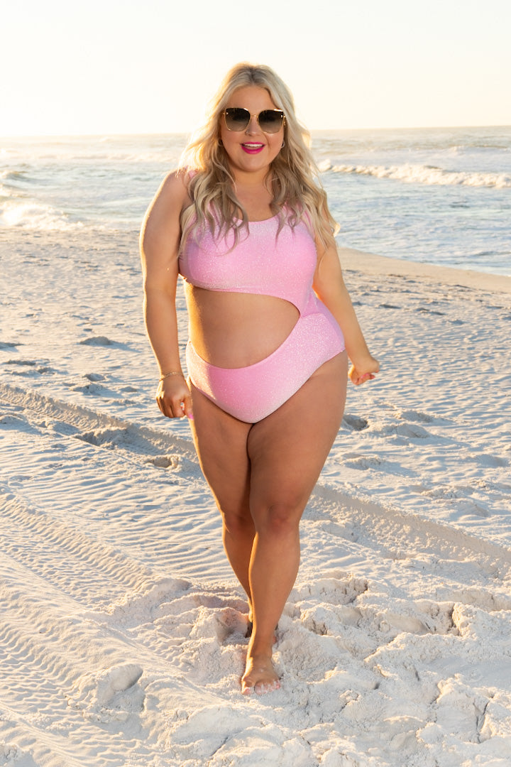 Pink Shimmer Side Cut One Piece Swim – Southern Grace Wholesale
