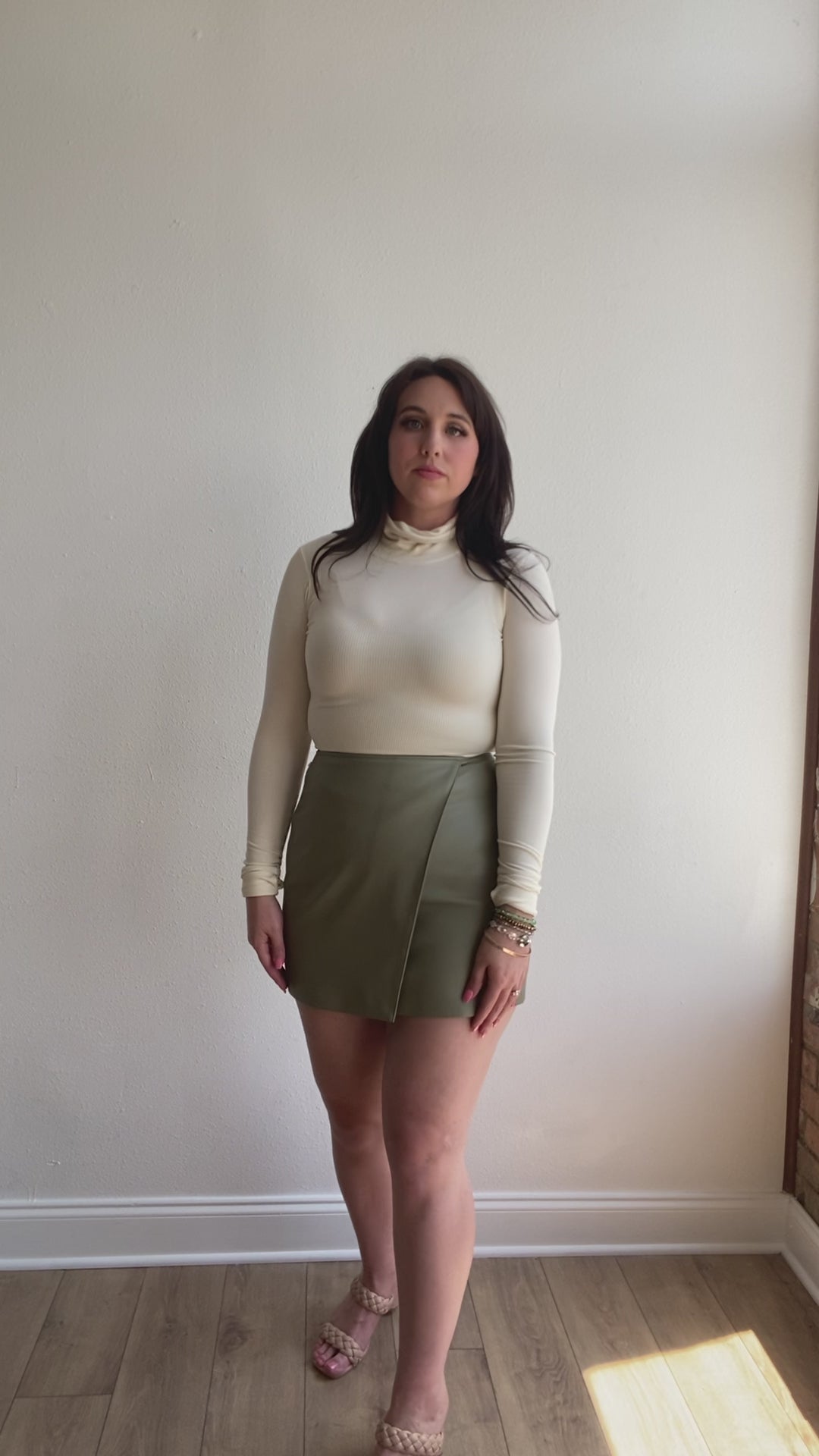 World Class Cutie Olive Asymmetrical Leather Skirt