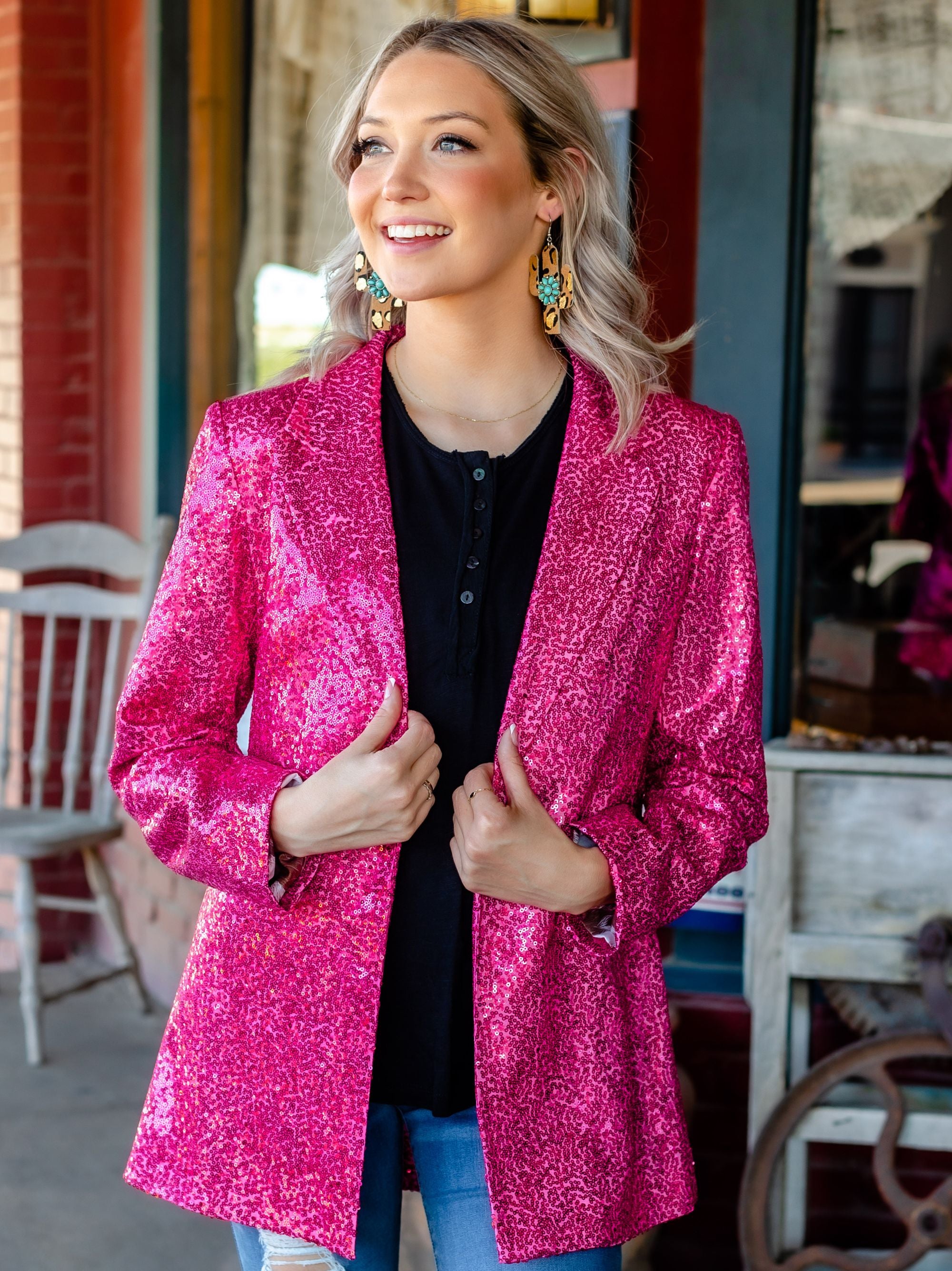 Spotlight Worthy Sequin Blazer in Pink Southern Grace Wholesale