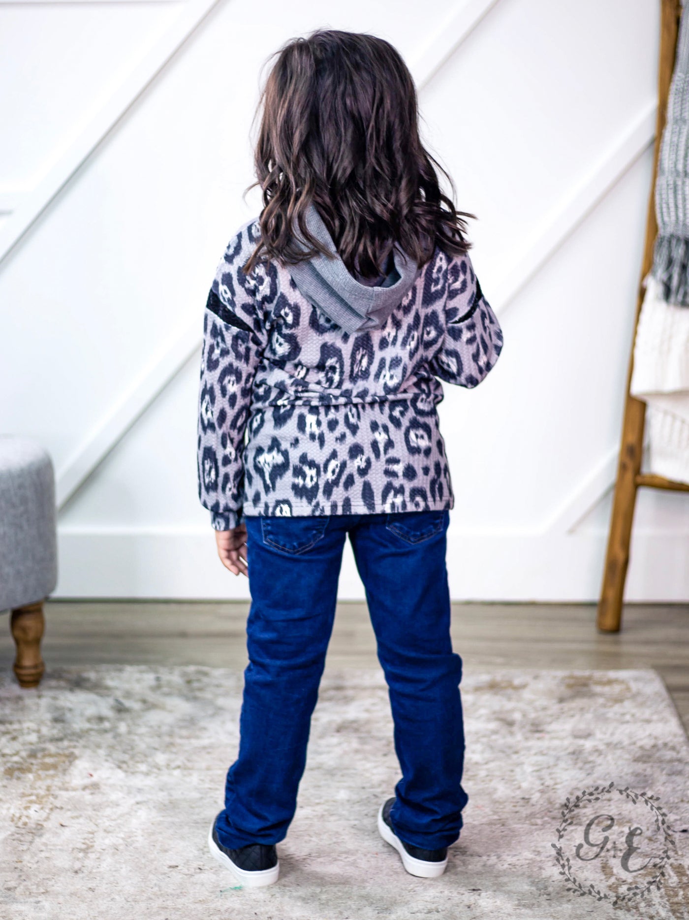 Girls' Smokey Leopard Pullover Hoodie with Balloon Sleeve
