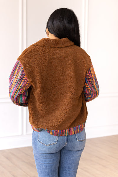 Brown Sherpa with Multi-Colored Sleeves