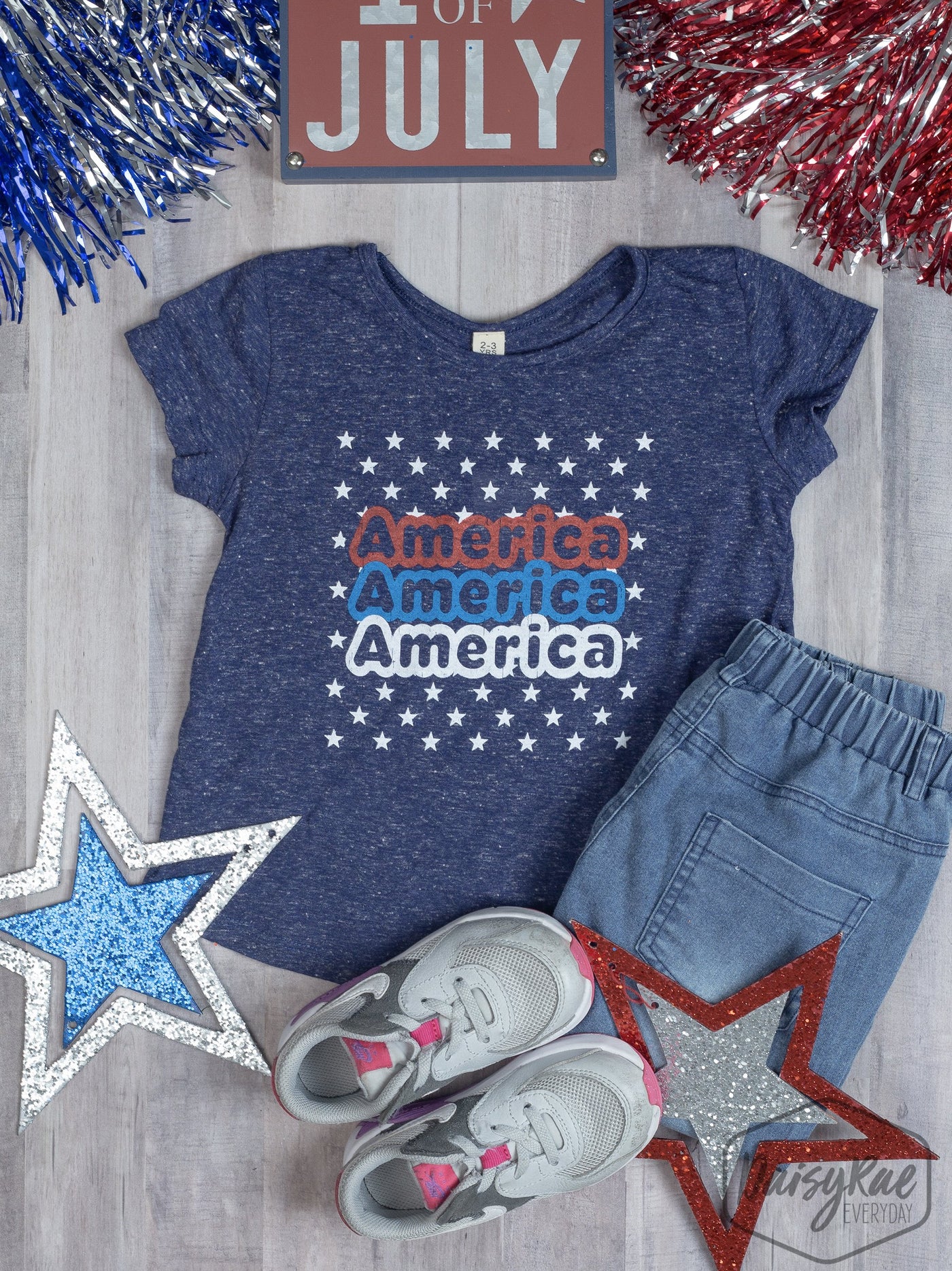 America America America on Heathered Navy Tee