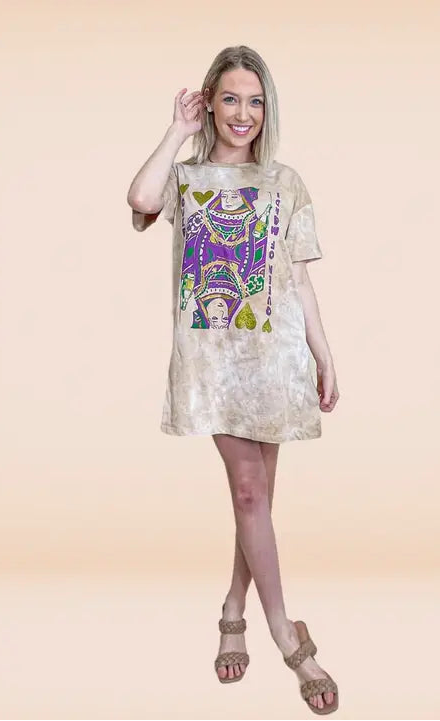 Queen of Mardi on White Tee Dress