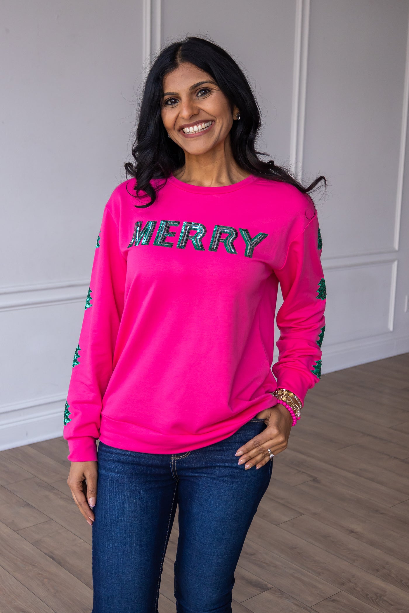 Sequins Merry Pink Pullover Sweater