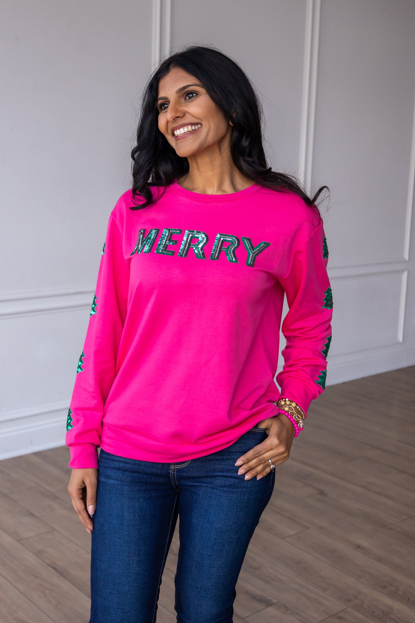 Sequins Merry Pink Pullover Sweater
