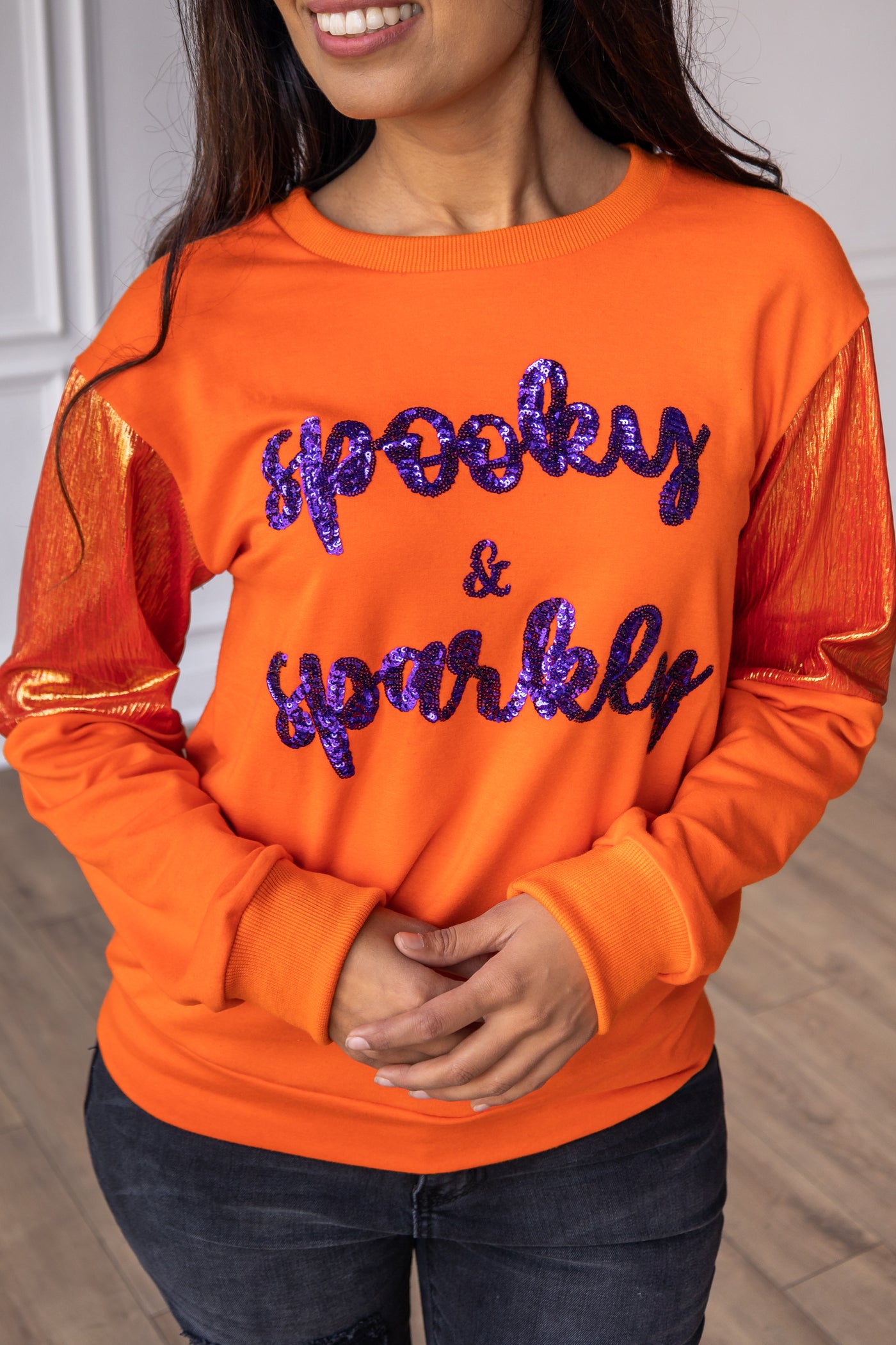 Pumpkin Patch Spooky & Sparkly Crewneck, Orange