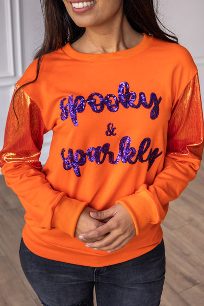 Pumpkin Patch Spooky & Sparkly Crewneck, Orange