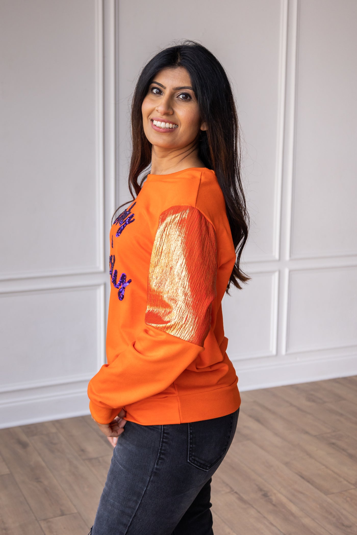 Pumpkin Patch Spooky & Sparkly Crewneck, Orange