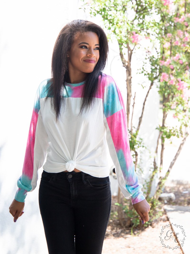 Keep it Simple Solid White Top with Tie-Dye Inset