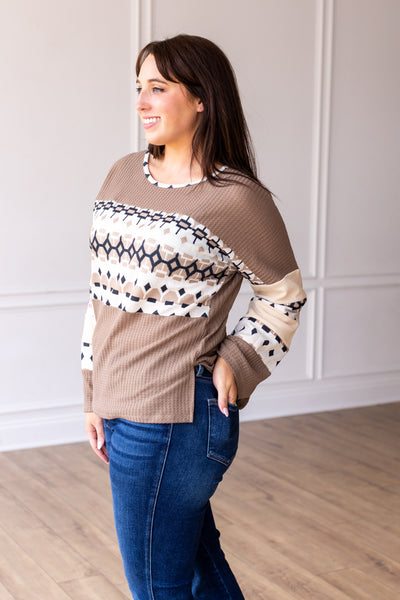 Tan Waffle Knit With Aztec Details