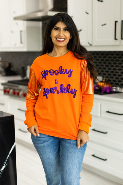 Pumpkin Patch Spooky & Sparkly Crewneck, Orange