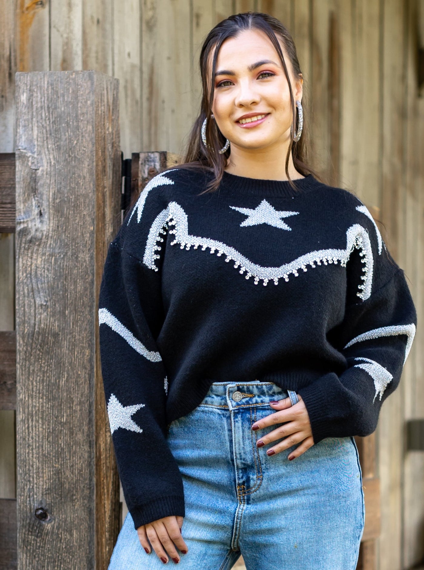 Rhinestone Wrangler Black Pullover