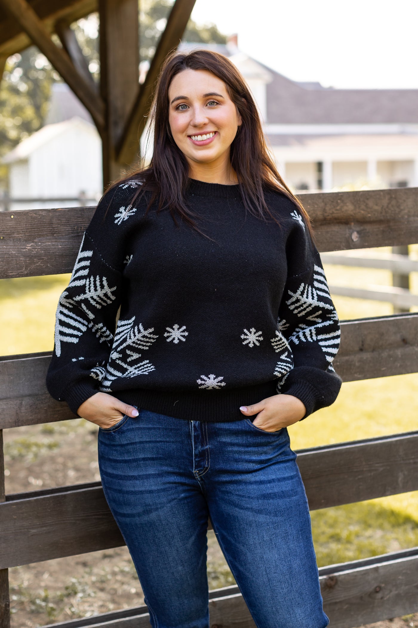 Nightfall Frost Black Sweater with Silver Snowflakes