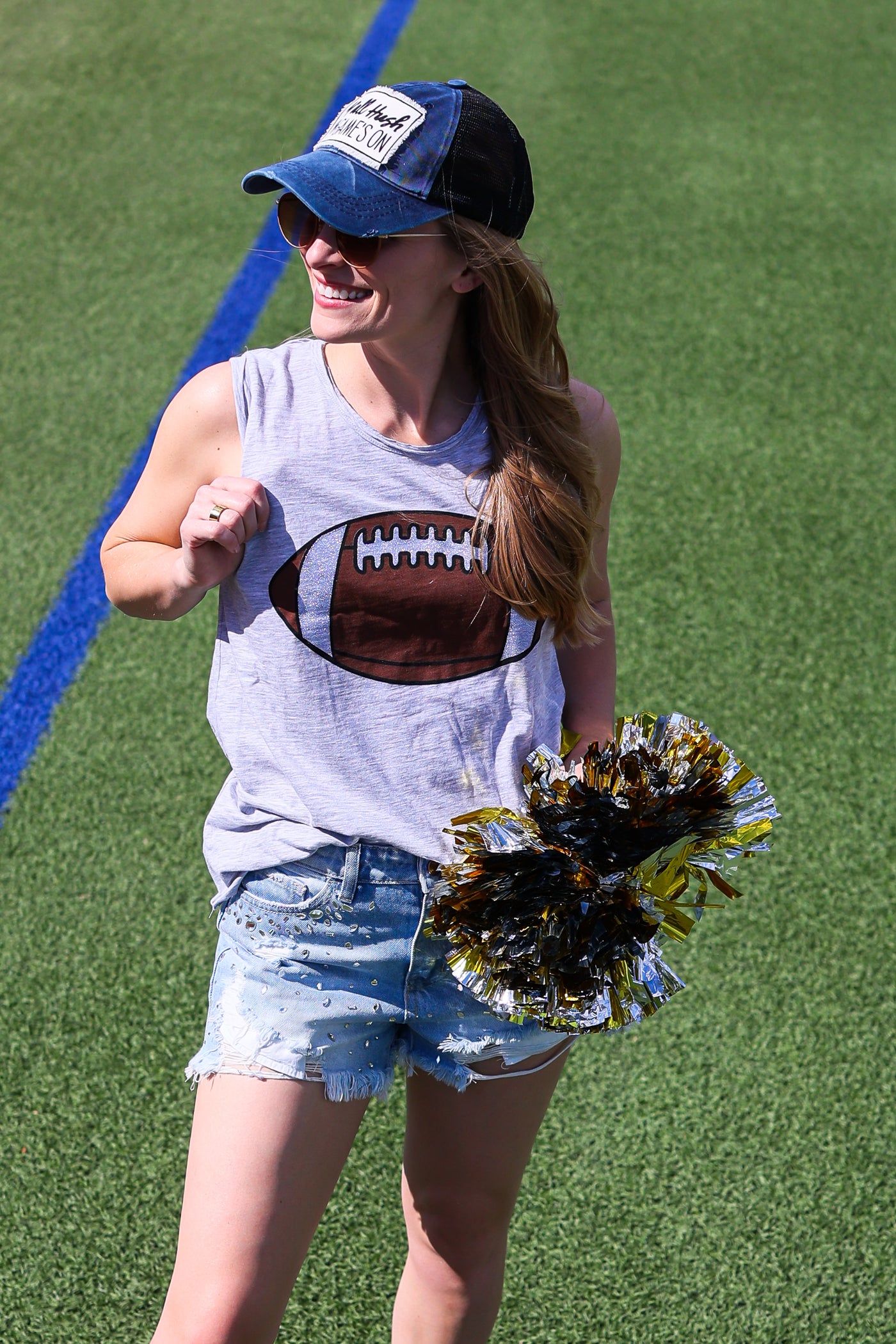 Glitter Football on Good Habits Grey Tank