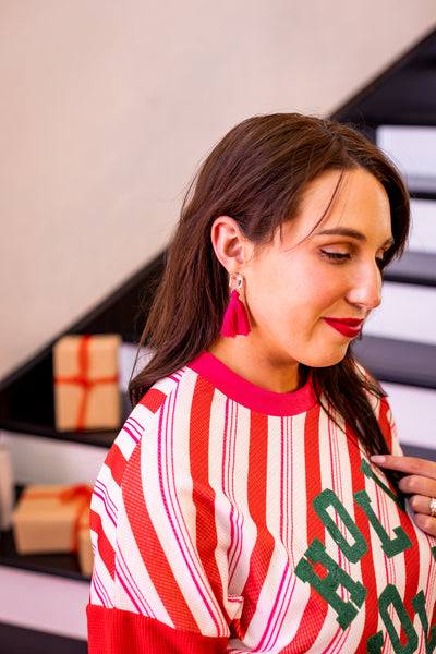 Candy Cane Striped Top with Holly Jolly
