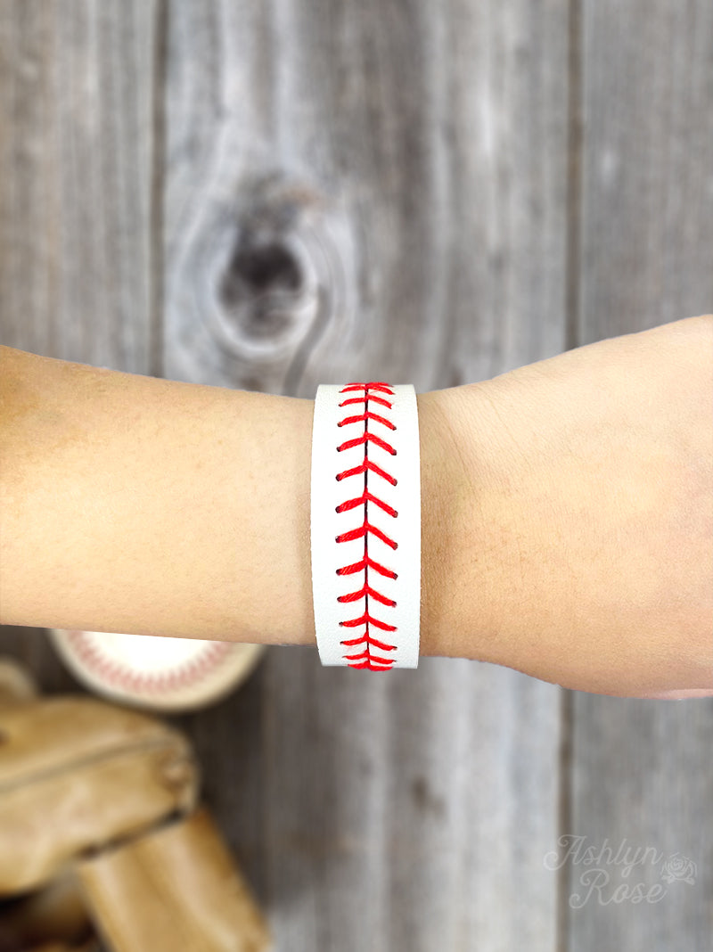 It's All About The Base White Red Baseball Snap Bracelet
