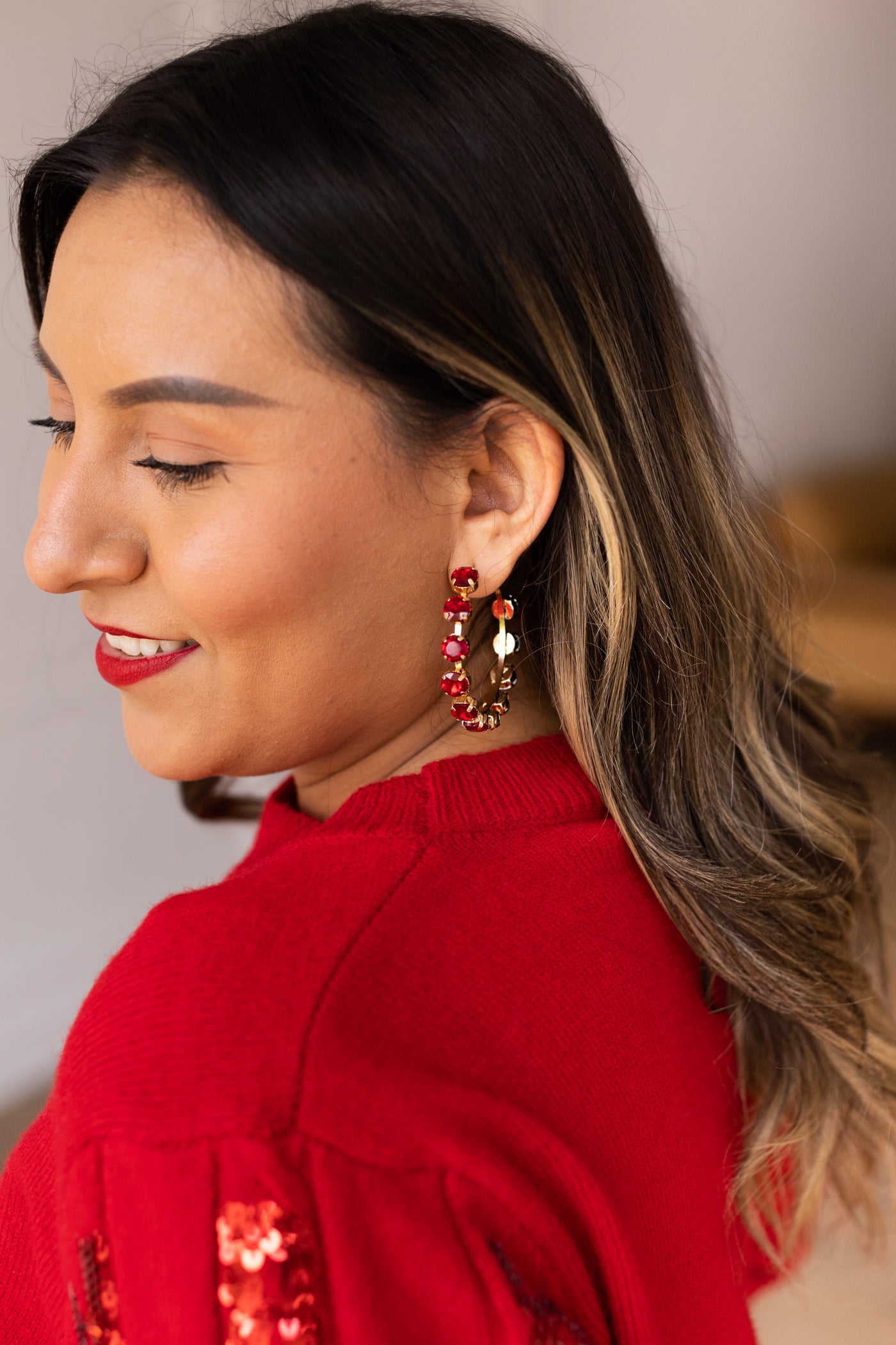 Gemstone Embrace Red Crystal Hoop Earrings
