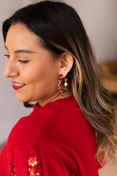 Gemstone Embrace Red Crystal Hoop Earrings