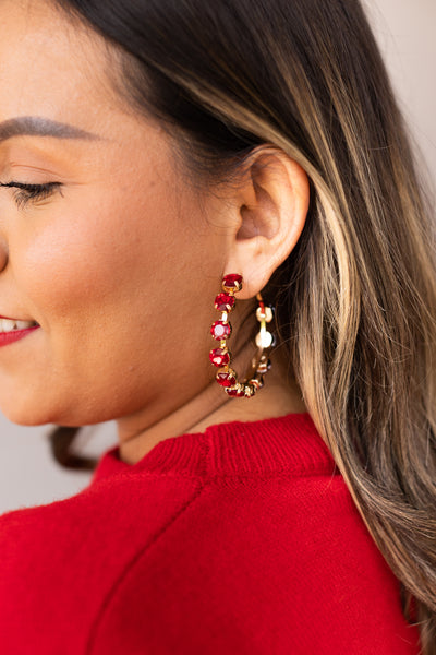 Gemstone Embrace Red Crystal Hoop Earrings