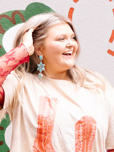 Turquoise Southwestern Flower Drop Earrings