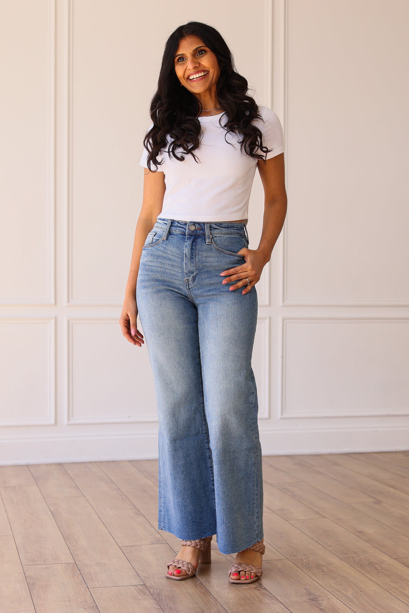 The Dakota Mid-Wash Wide Leg with Fray Hem