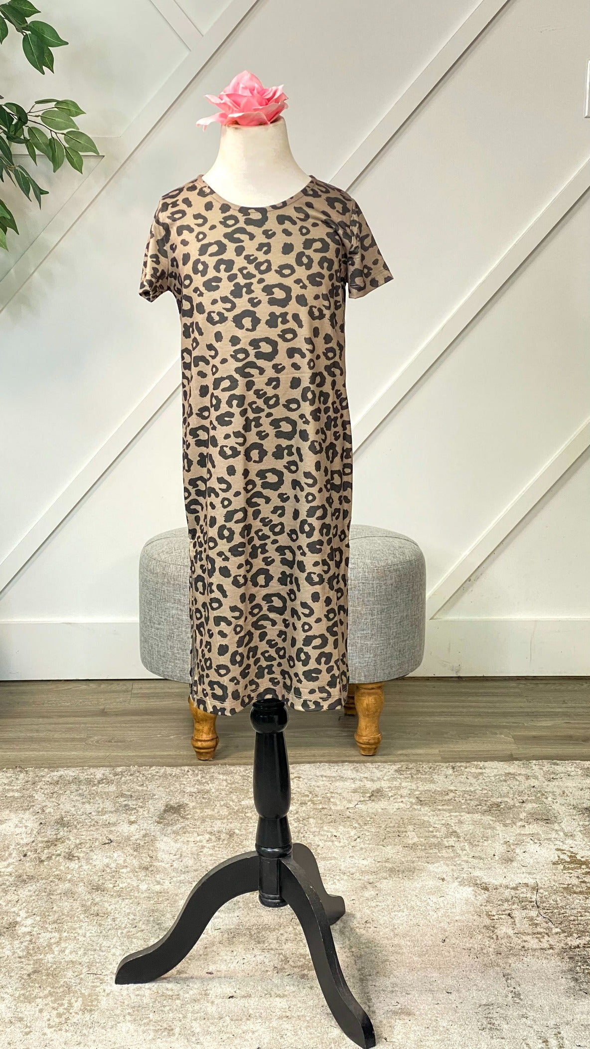 Girls' In With The New Everyday Taupe Leopard Midi Dress