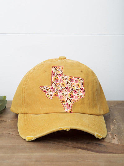 Mauve Floral Texas Patch on Beige Hat with Glitter Accents
