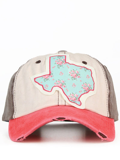 Light Blue Floral Texas Patch on Turquoise Distressed Hat with Mesh