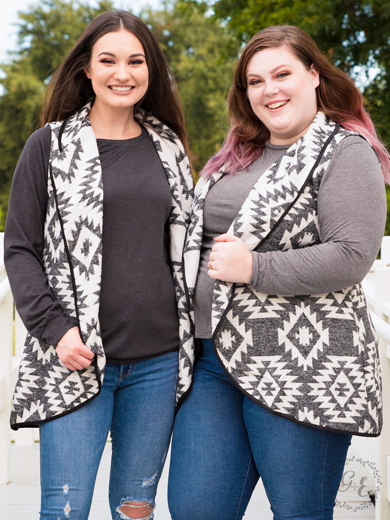 Winter Weather Aztec Print Vest with Suede Accent
