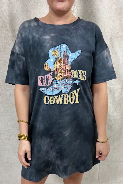 Kick Rocks Cowboy on Adventuresome Black Tie Dye T-Shirt Dress