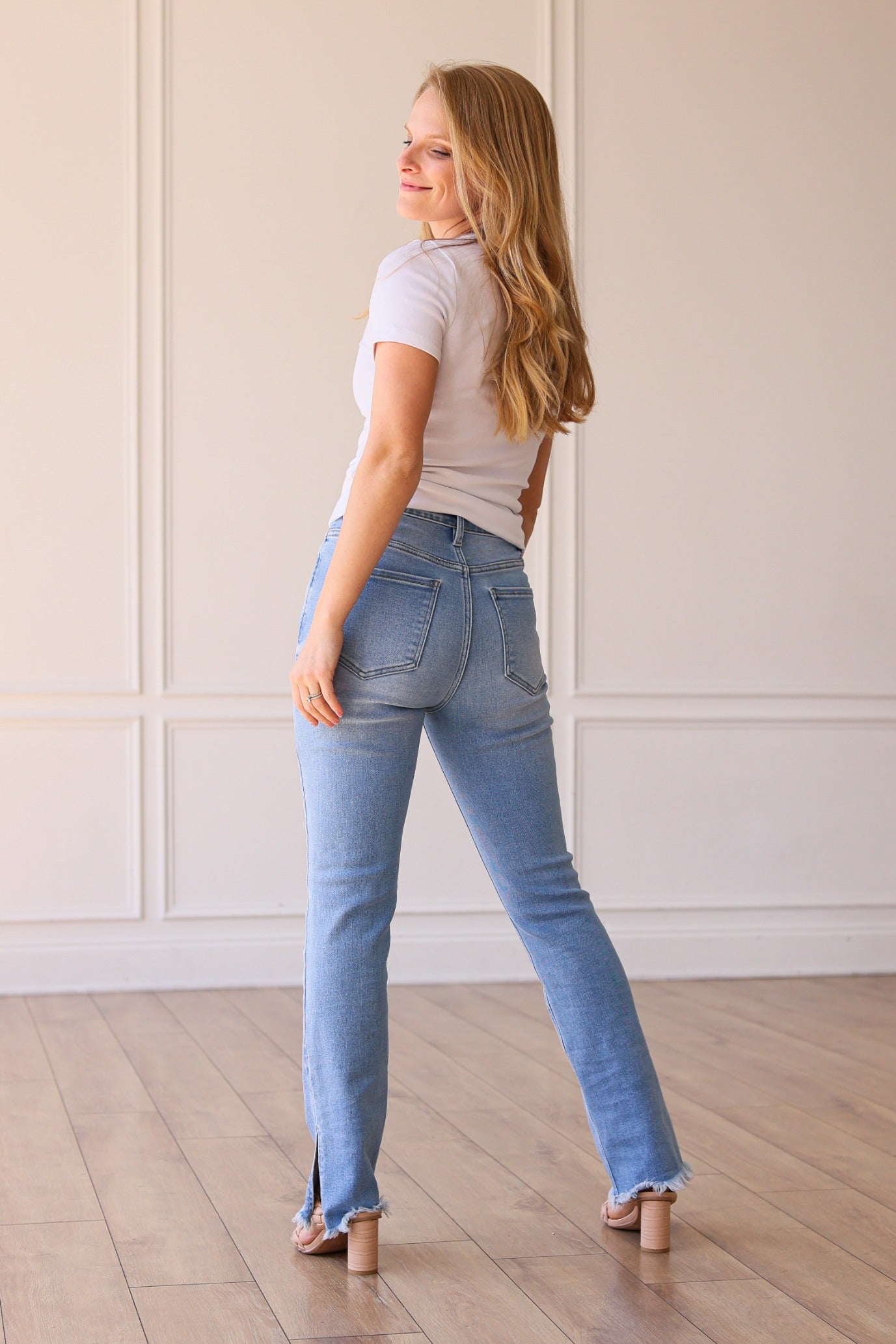 The Jane Medium Wash Side Split-Hem Jeans