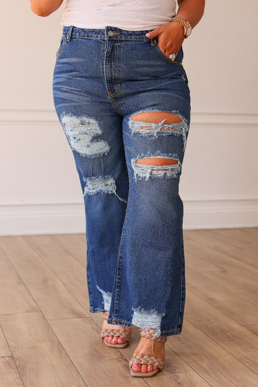 The Blake Mid Washed Mid Rise Distressed Crop Flare