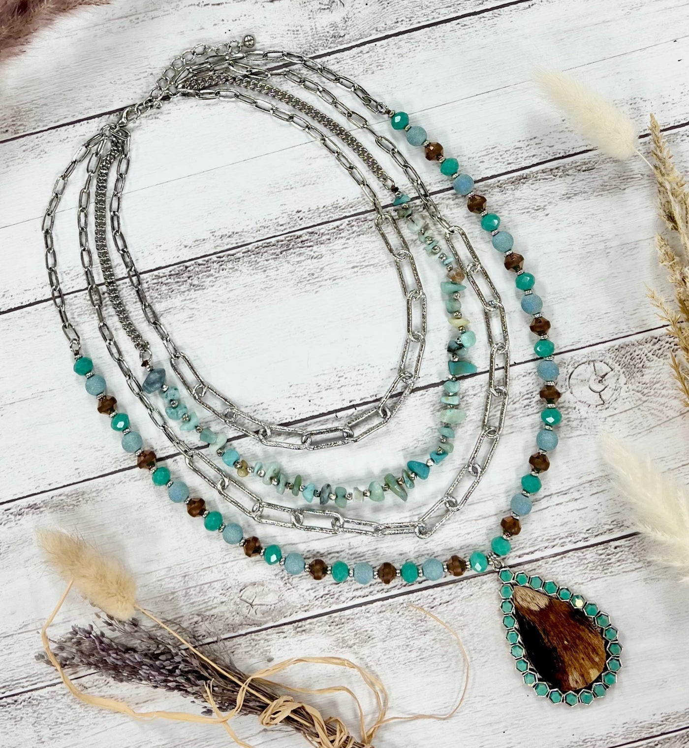 4-Strand Necklace Set, Turquoise