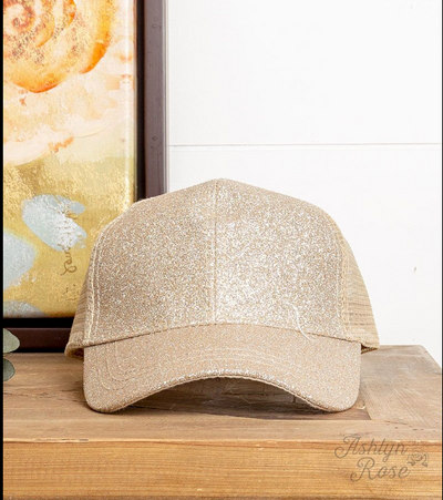 champagne high ponytail glitter hat