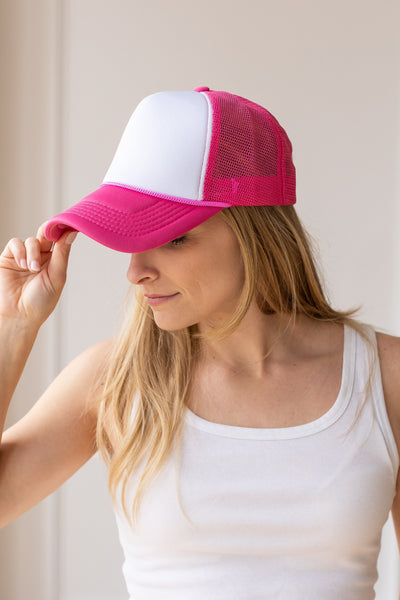 Hot Pink and White Trucker Hat Blank