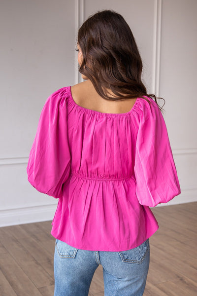Bold Blossom Pink Peasant Blouse