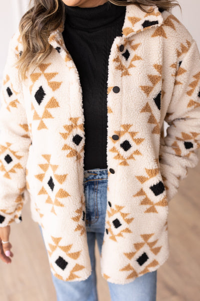 She Could Be The One Brown Aztec Pattern Button Down Sherpa