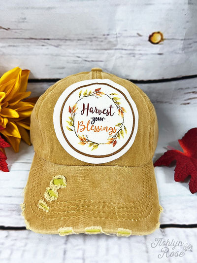 Harvest Your Blessings Patch on Distressed Mustard Hat