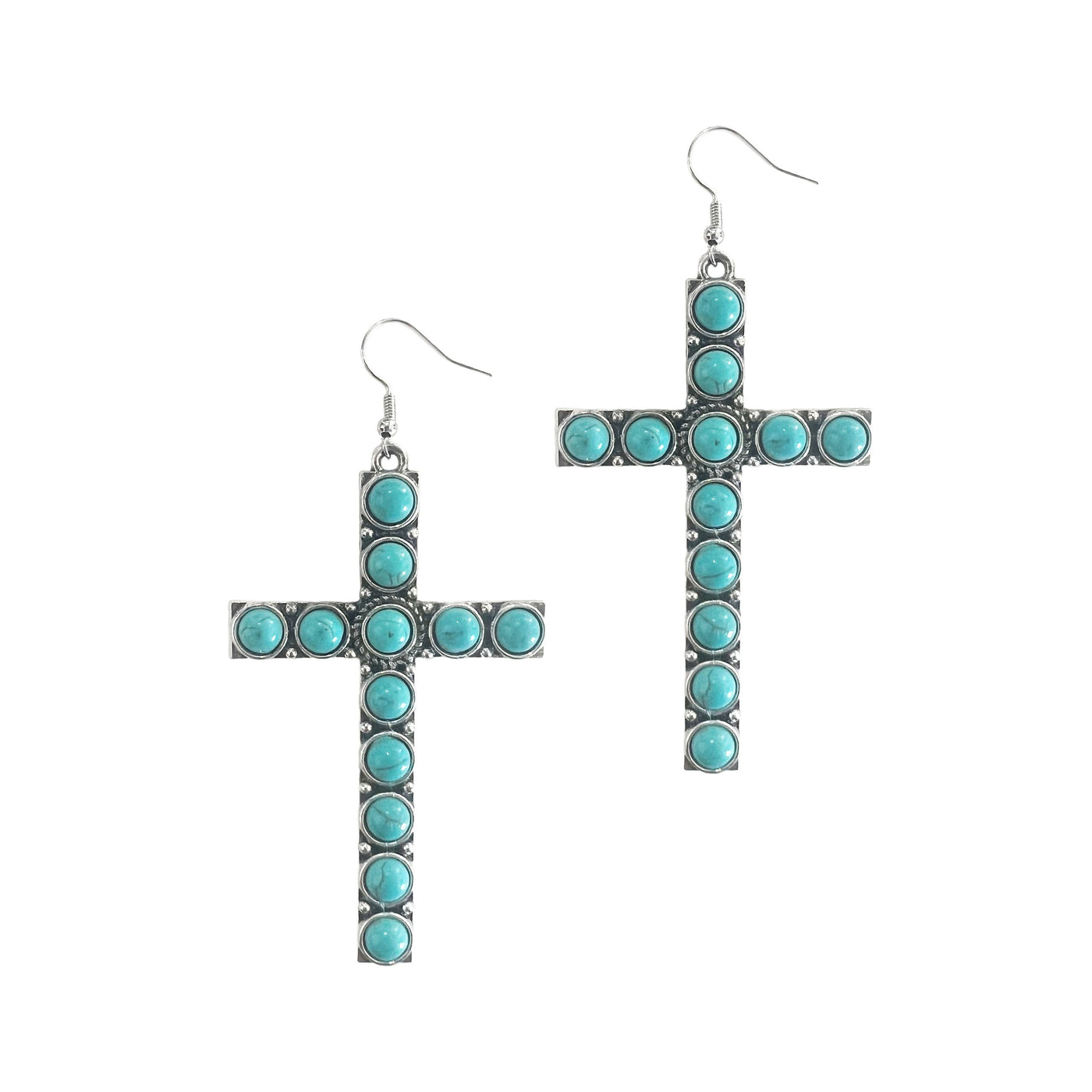 Turquoise Stone Cross Earrings