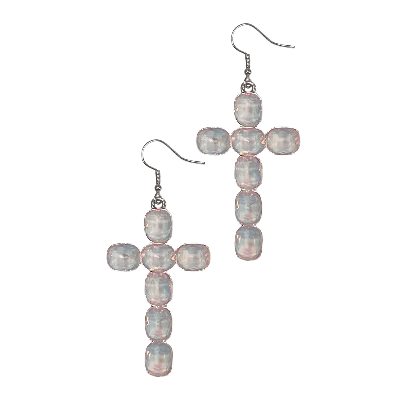 Light Pink Crystal Cross Earrings