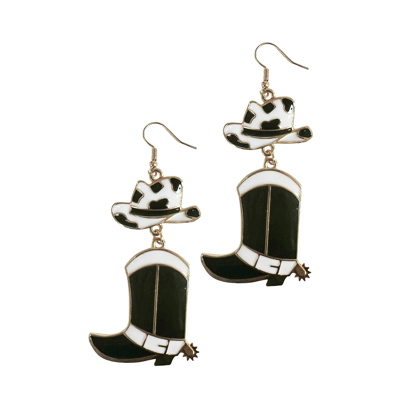 All Dolled Up Enamel Cowgirl Hat and Boots Drop Earrings in Black