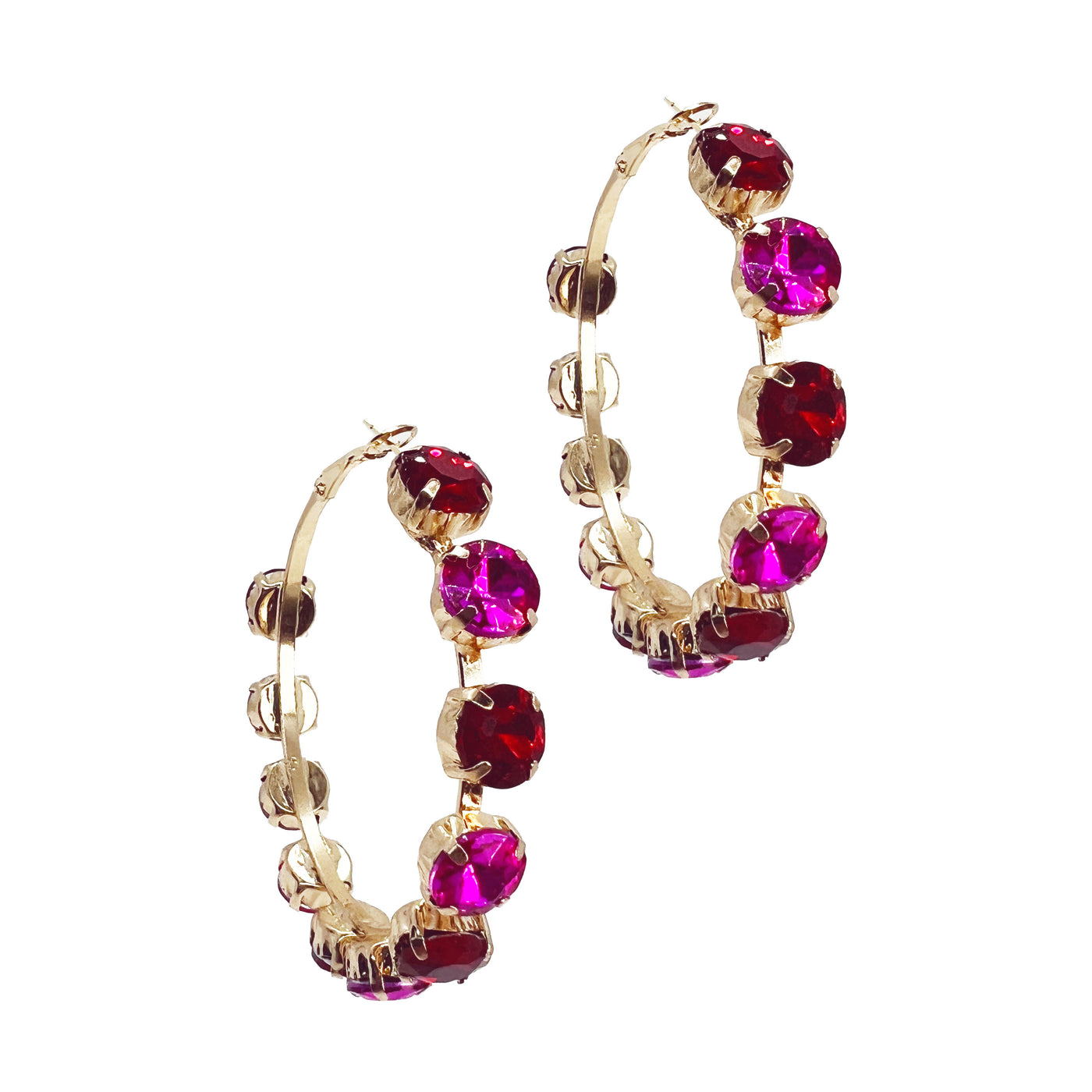 Gemstone Embrace Red & Pink Crystal Hoop Earrings