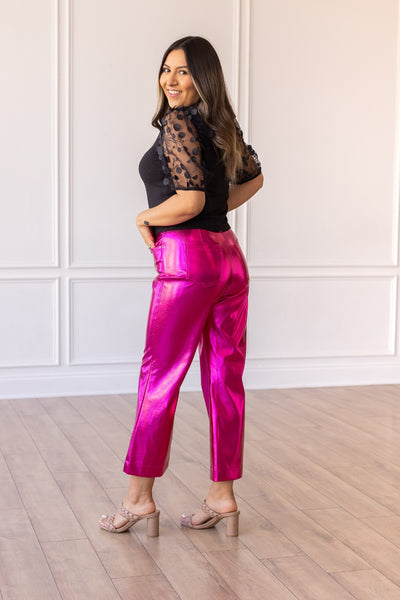 Change of Pace Metallic Pants in Hot Pink