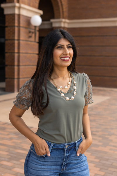 Olive Floral Sleeve Bodysuit