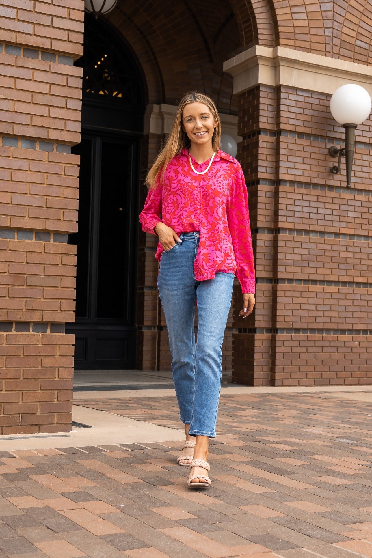 The Kathryn Hot Pink Abstract Floral Button Down Top