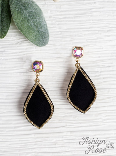 Too Strong to be Dainty Teardrop Earrings with Gold Casing, Black