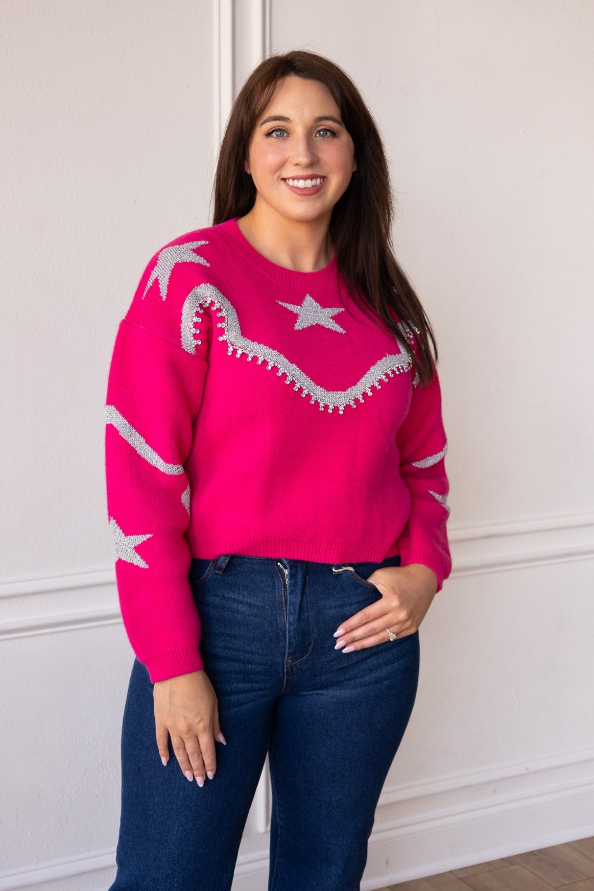Rhinestone Wrangler Hot Pink Pullover