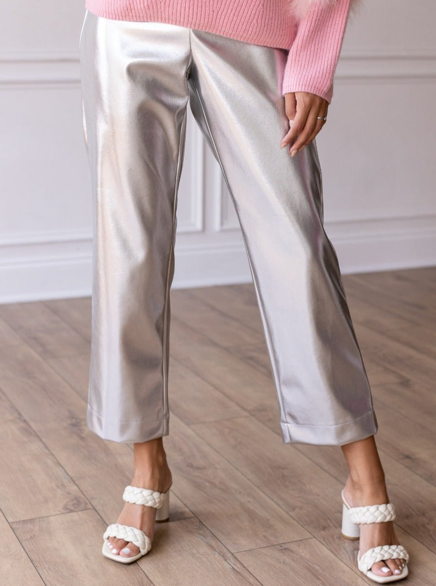 Change of Pace Metallic Pants in Silver