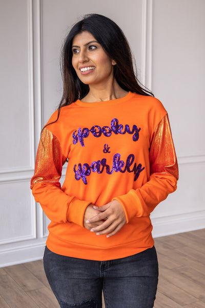 Pumpkin Patch Spooky & Sparkly Crewneck, Orange